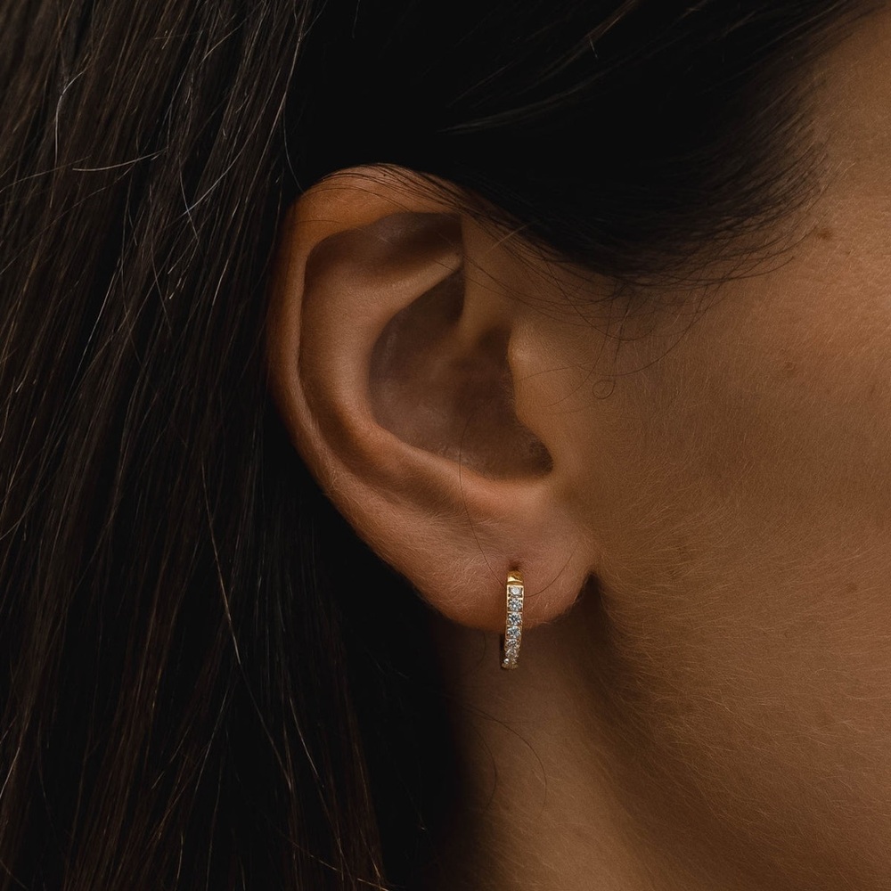 ATOLEA Tiny Gold Hoop Earrings with Crystal Bar - Picture 7 of 10
